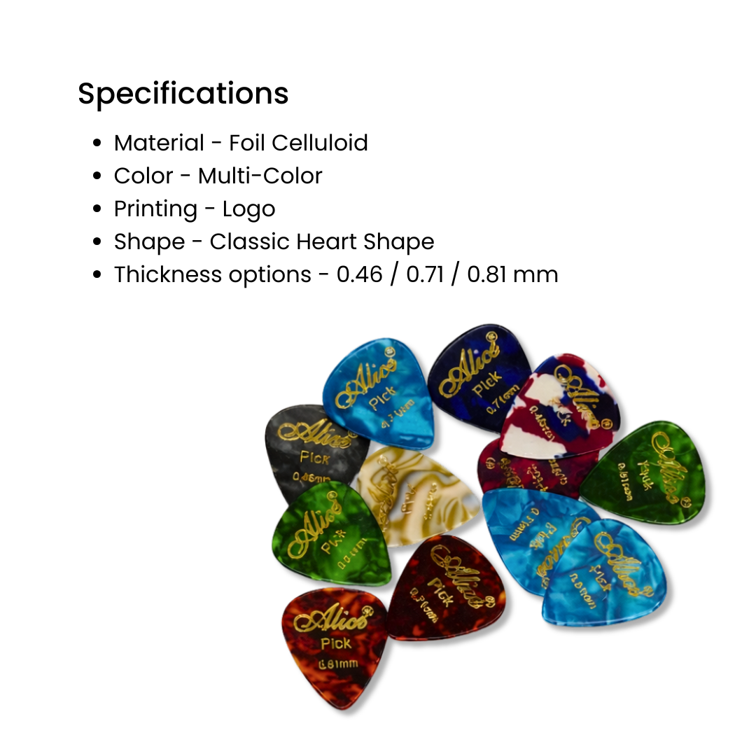 Alice AP-K-12 Foil Celluloid Guitar Picks – 0.46 / 0.71 / 0.81 mm (12 pcs)