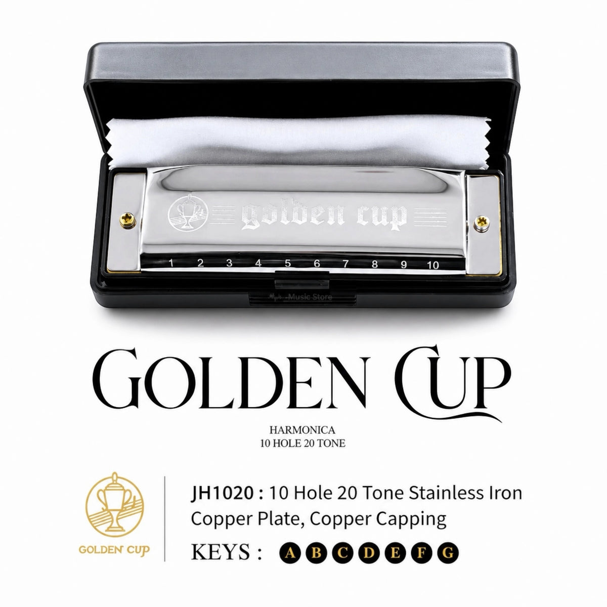Golden Cup JH1020 10 Hole Black Case Harmonica