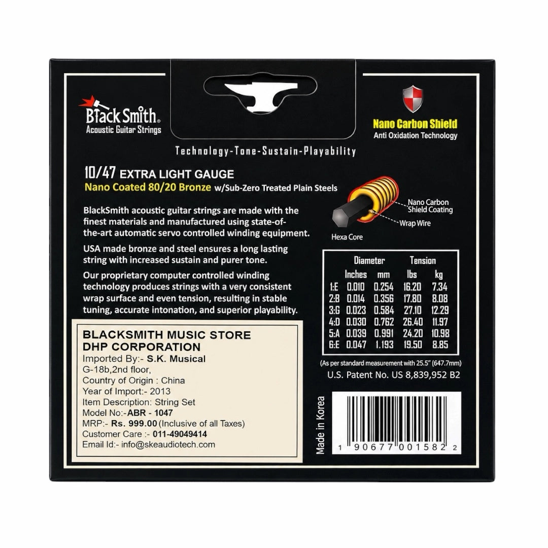 Black Smith ABR-1047 Nano 80/20 Bronze Acoustic Strings - 10-47