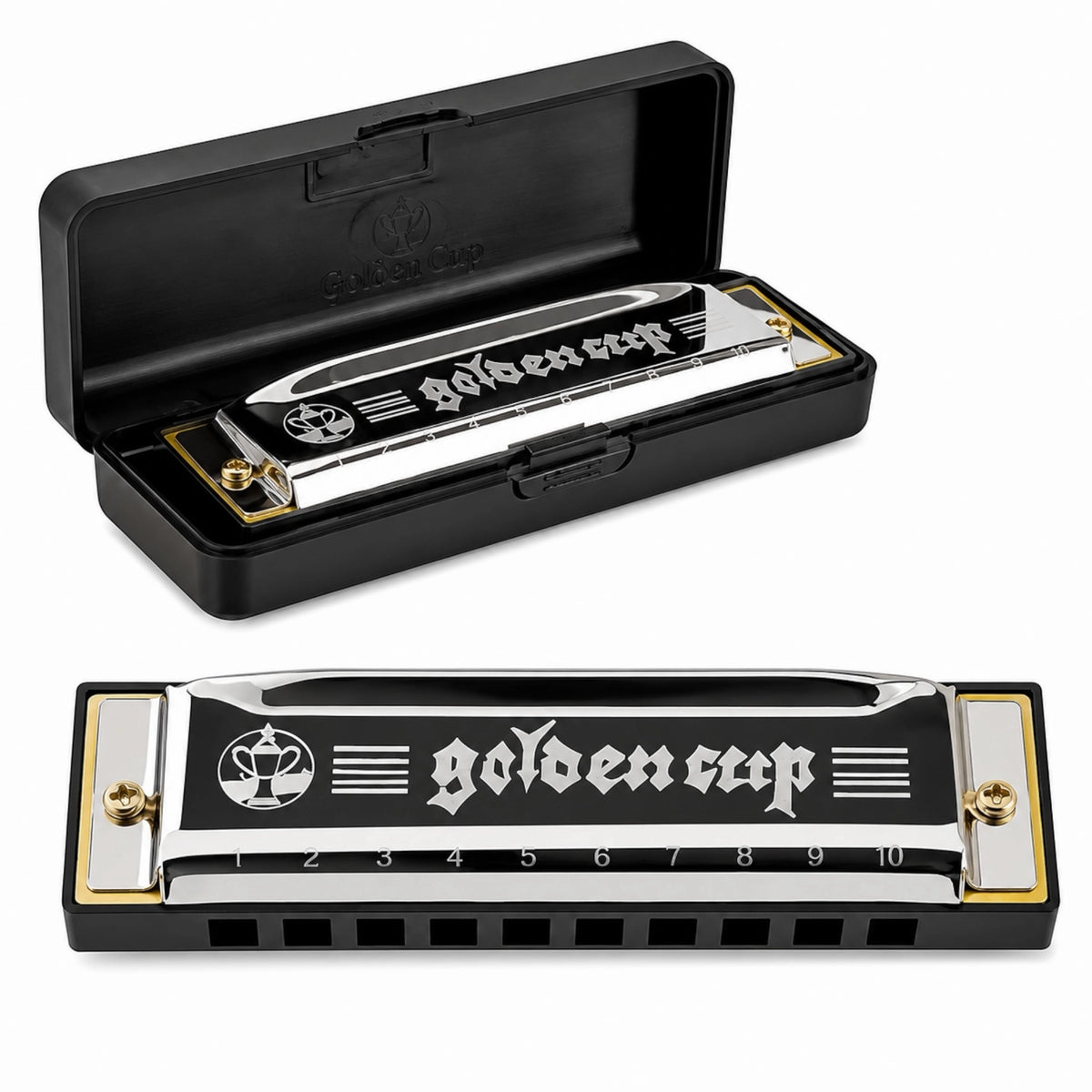 Golden Cup JH1020 10 Hole Black Case Harmonica
