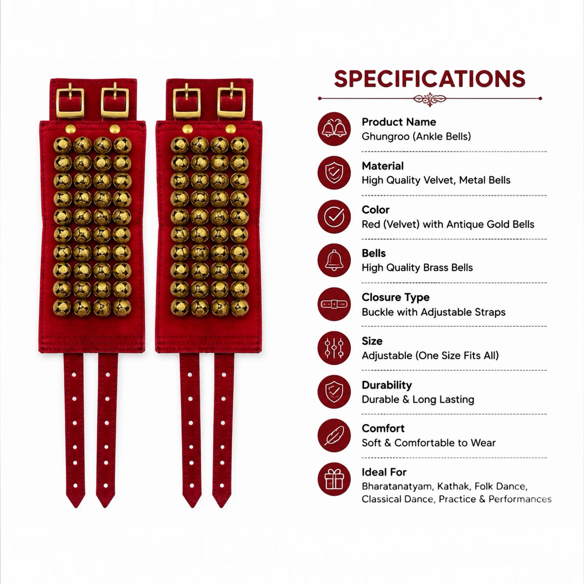 SK Machine Velvet 4-Line Ghungroo - Maroon