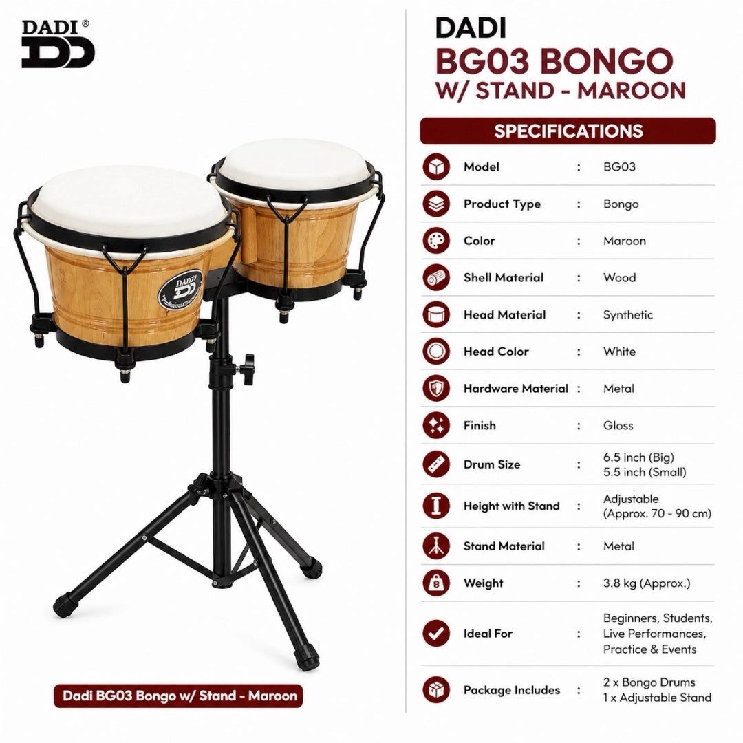 Dadi BG03 Bongo w/ Stand - Maroon