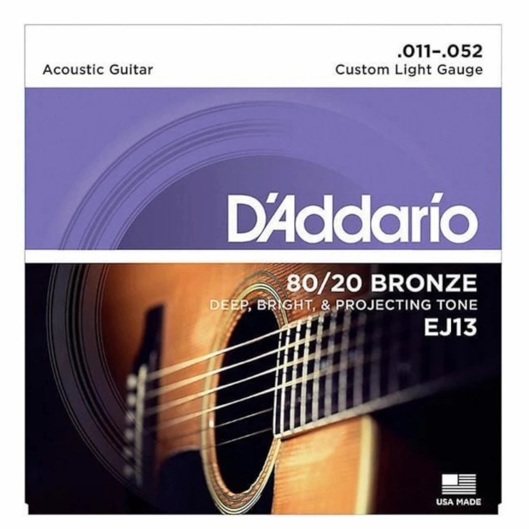 D’Addario EJ13 80/20 Bronze Custom Light Acoustic Guitar Strings - 11-52