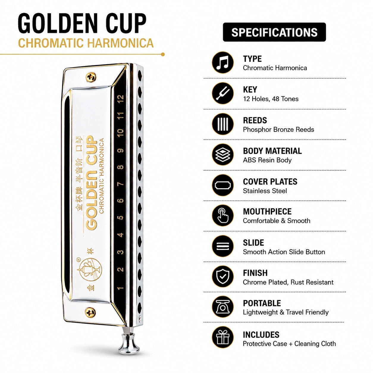Golden Cup JH1248 Half Scale Changer Harmonica