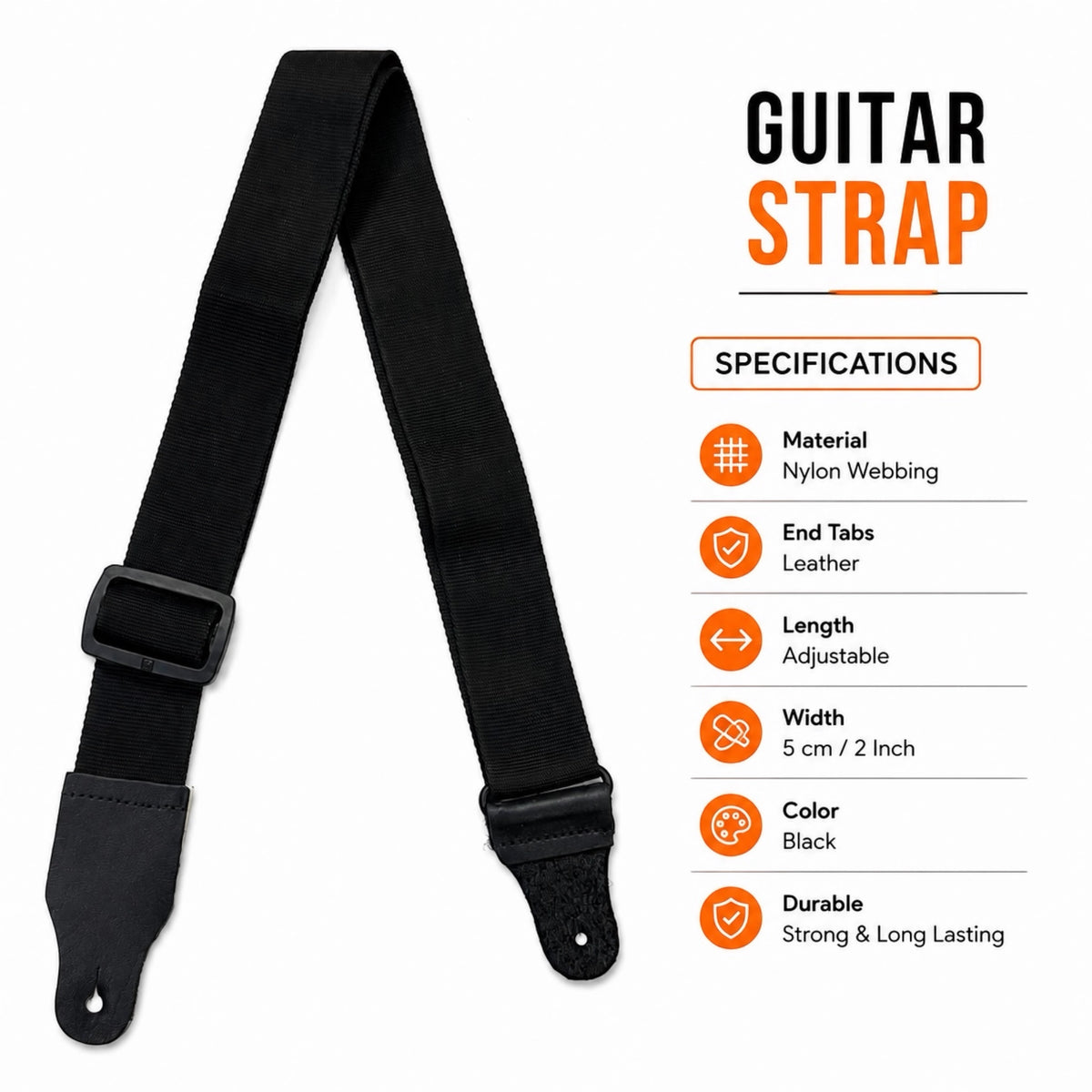 RB Acoustic Guitar Strap - Black