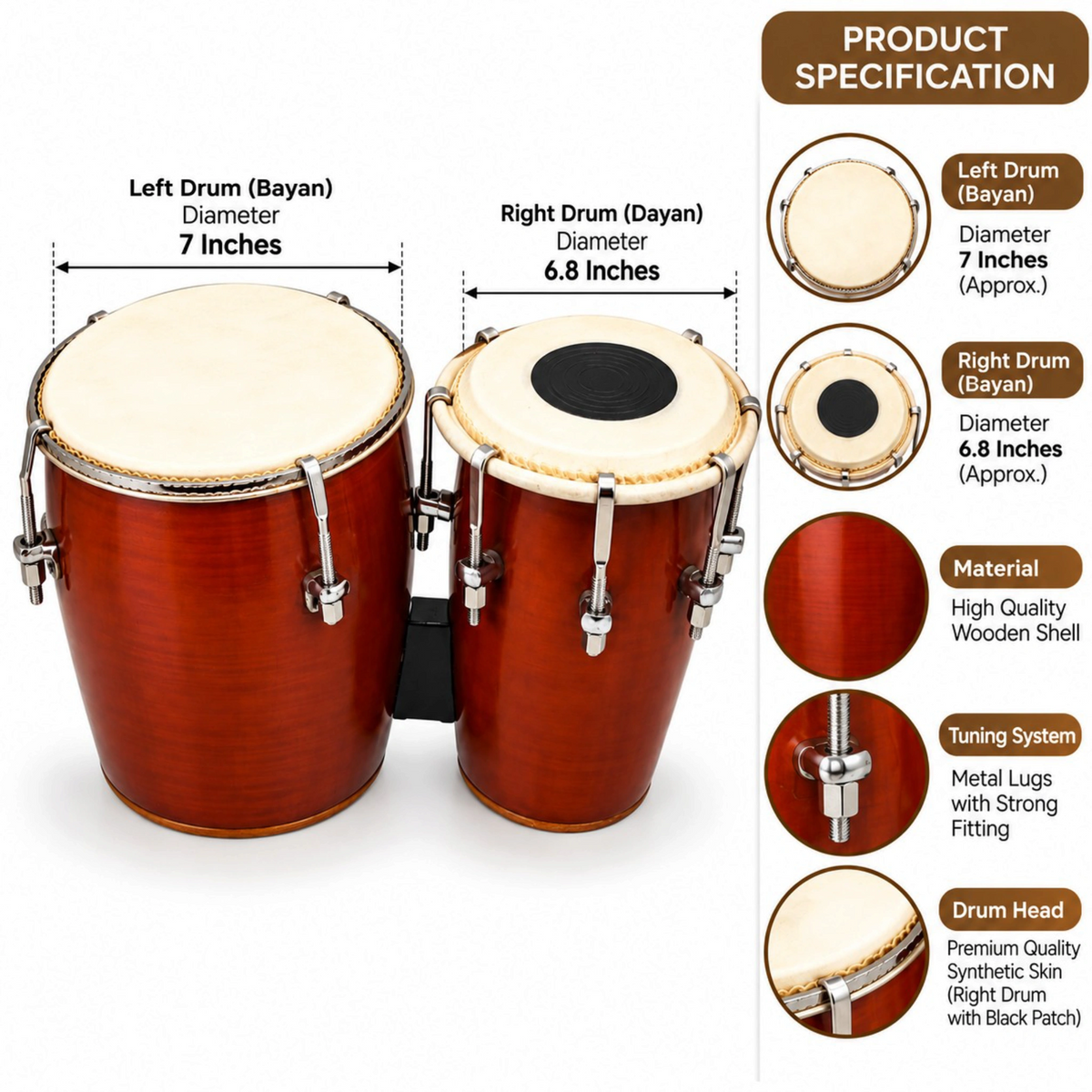 YS Wooden Bhajani Bongo - 2 Pc