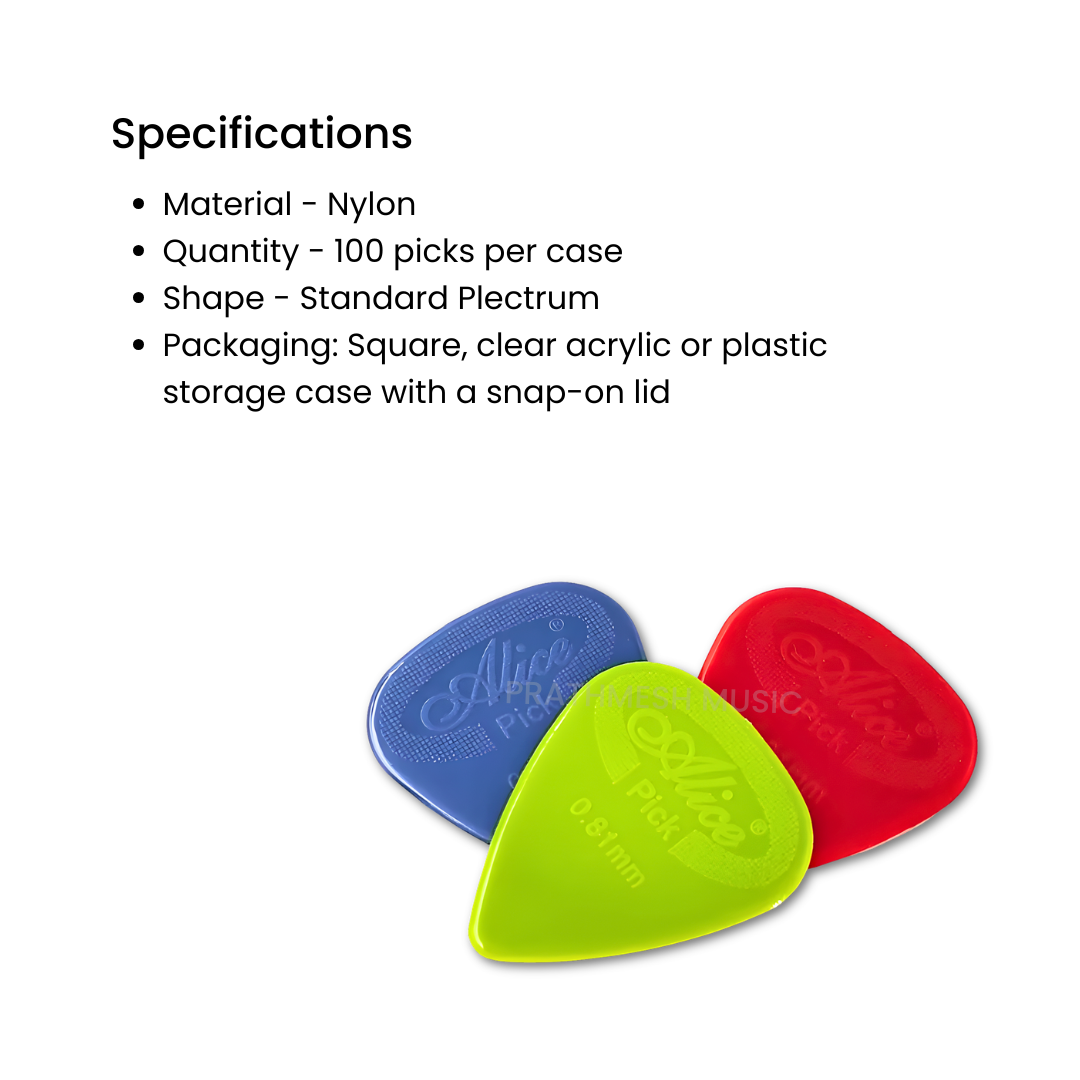 Alice AP-100G Guitar Picks – 0.58 / 0.71 / 0.81 mm (100 Pcs)