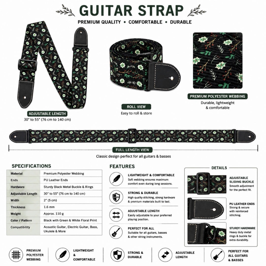 AM Guitar Strap - Christmas Edition Winter Holly