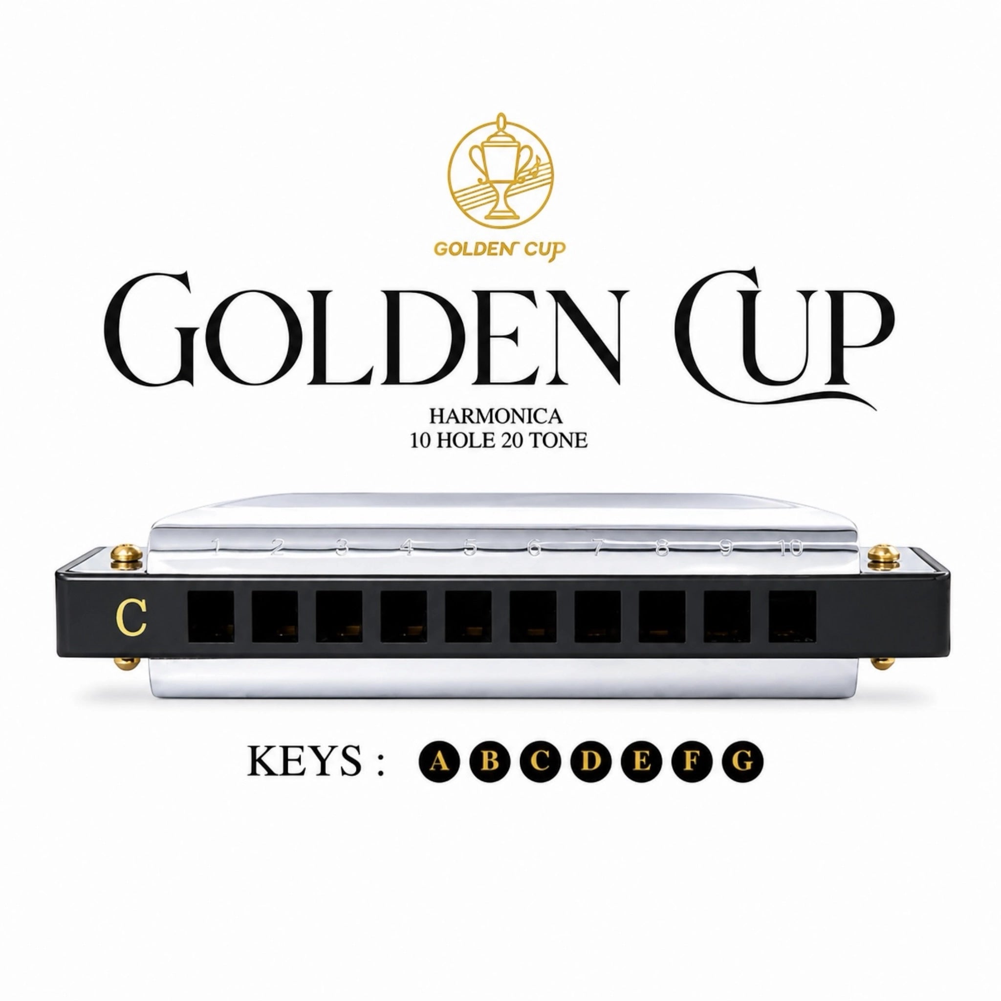 Golden Cup JH1020 10 Hole Black Case Harmonica