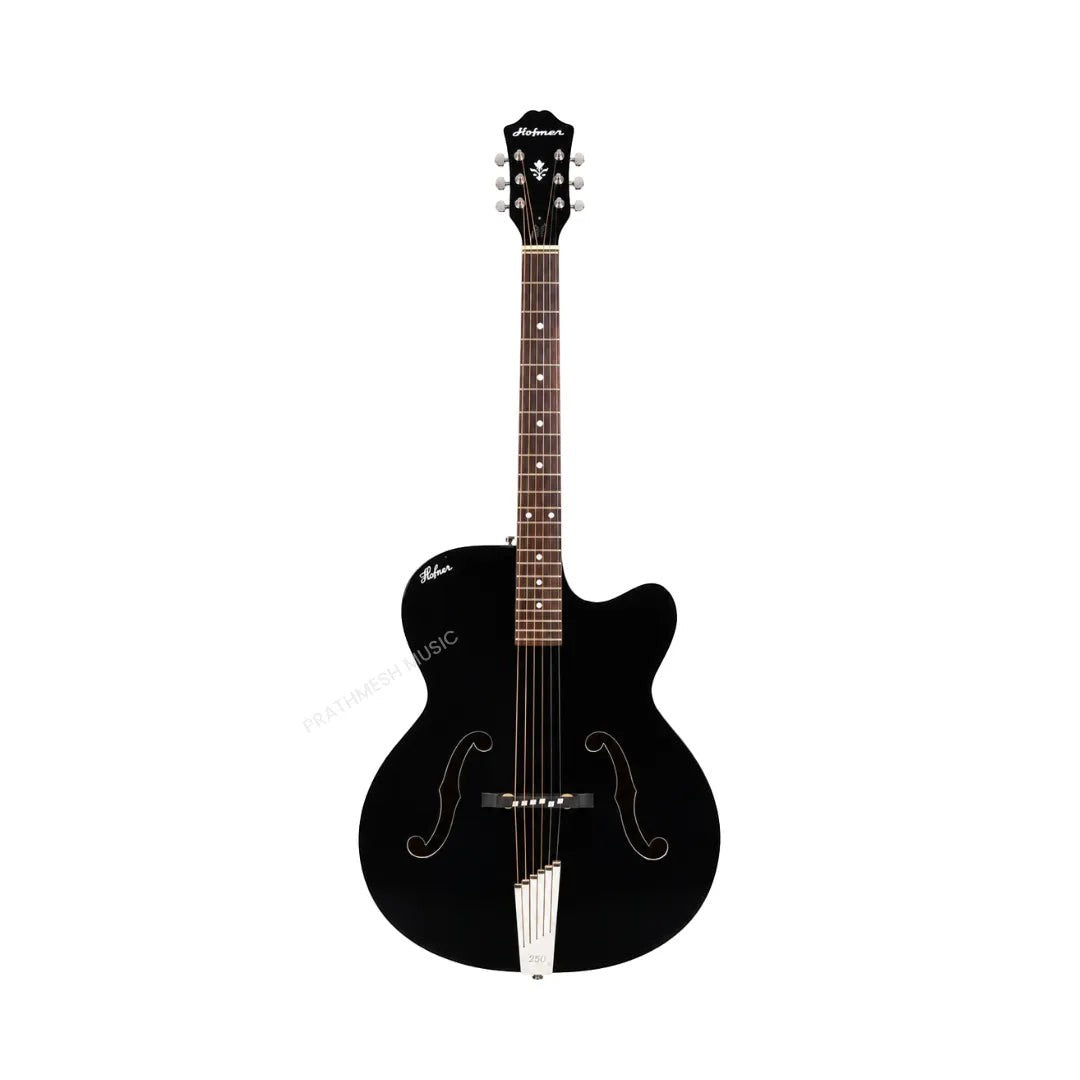 Prathmesh Music Hobmer 265-BK electro-acoustic guitar in a sleek black finish with a cutaway body design.
