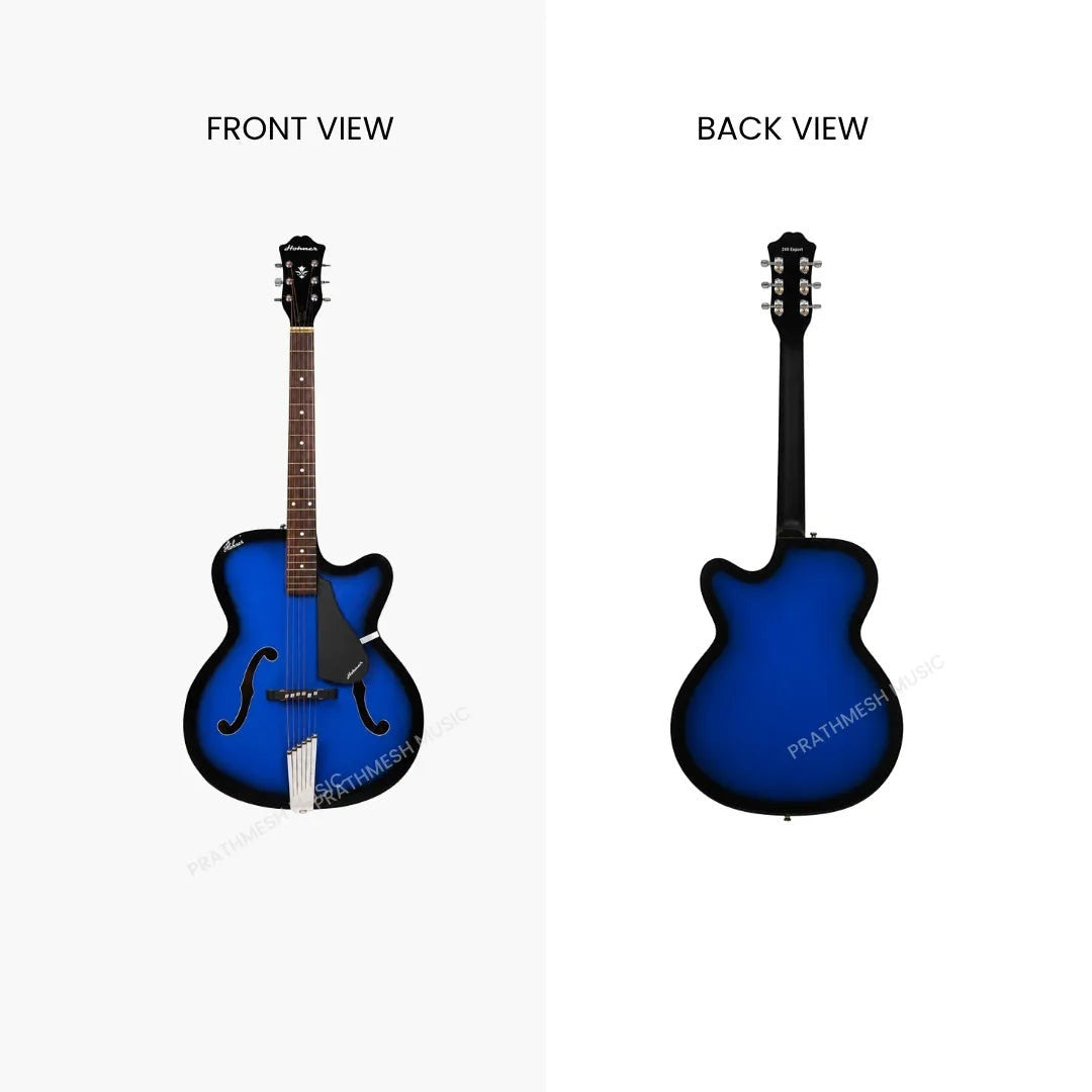 Prathmesh Music Hobmer 265-BB electro-acoustic guitar in blue black finish, showing front and back views.