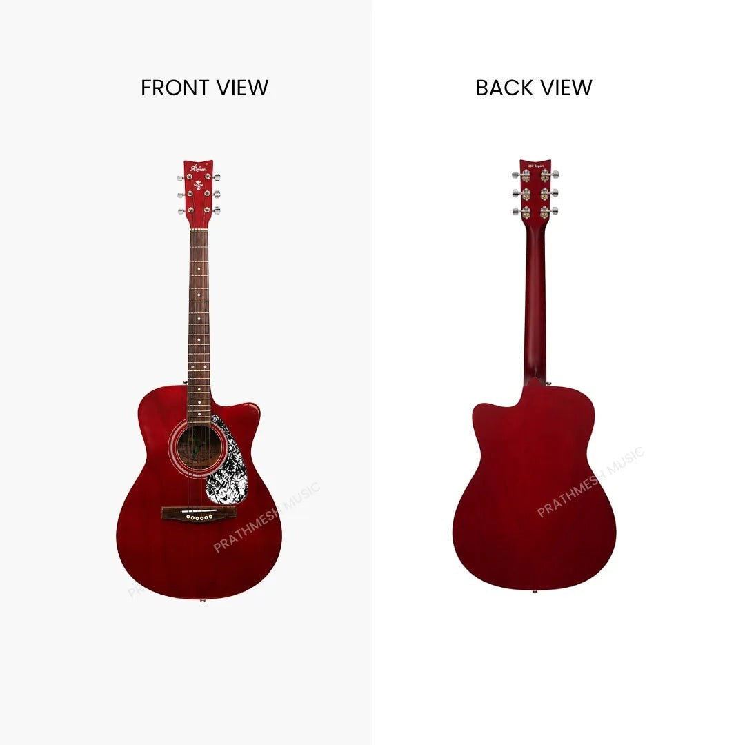 Prathmesh Music Hobmer 250-WR electro-acoustic guitar in wine red with front and back views showing glossy finish