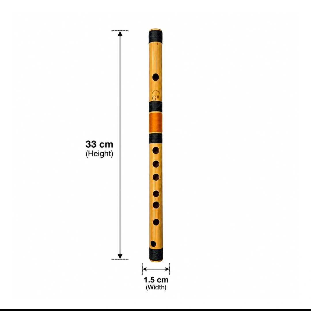 Prathmesh Music Radhe bamboo G# Mid bansuri flute with 33cm height and 1.5cm width dimensions