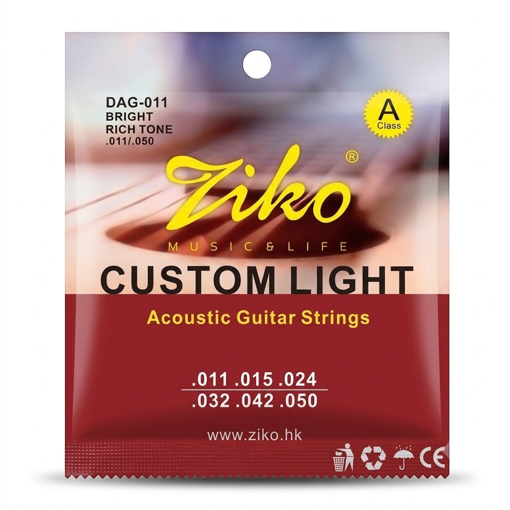 Prathmesh Music Ziko DAG-011 custom light acoustic guitar strings in red and white retail packaging