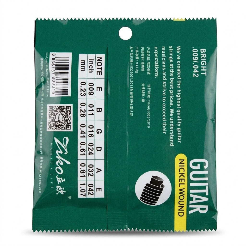 Prathmesh Music Ziko DEG-009 extra light nickel wound electric guitar strings in green packaging