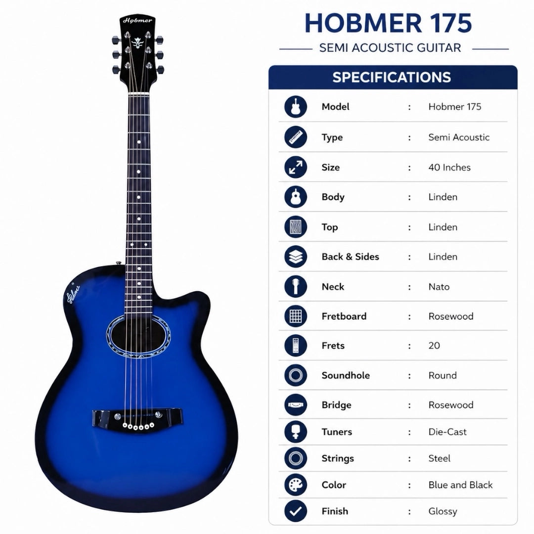Hobmer 175-BB Export Electro-Acoustic Guitar - Blue Black