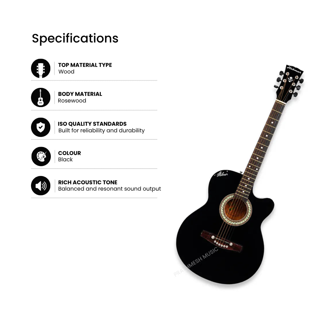 Hobmer 145-BK Export Electro-Acoustic Guitar - Black