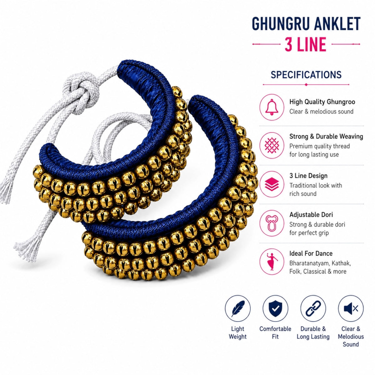 RG Simple 3-Line Ghungroo - Dark Blue