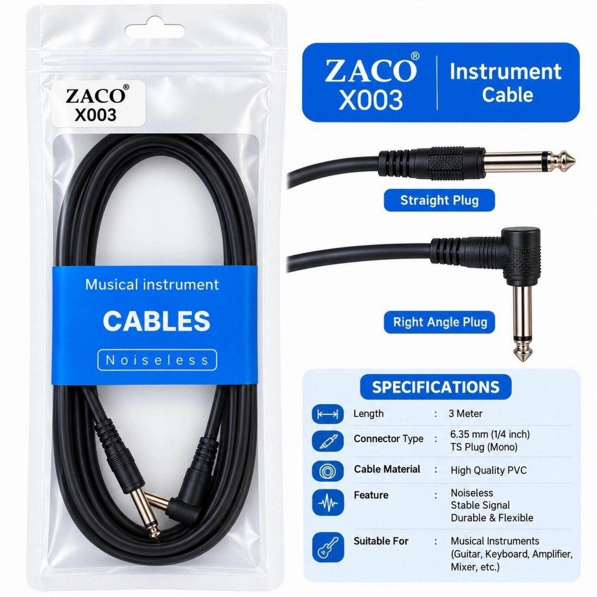 Zaco Instrument Cable - 3m