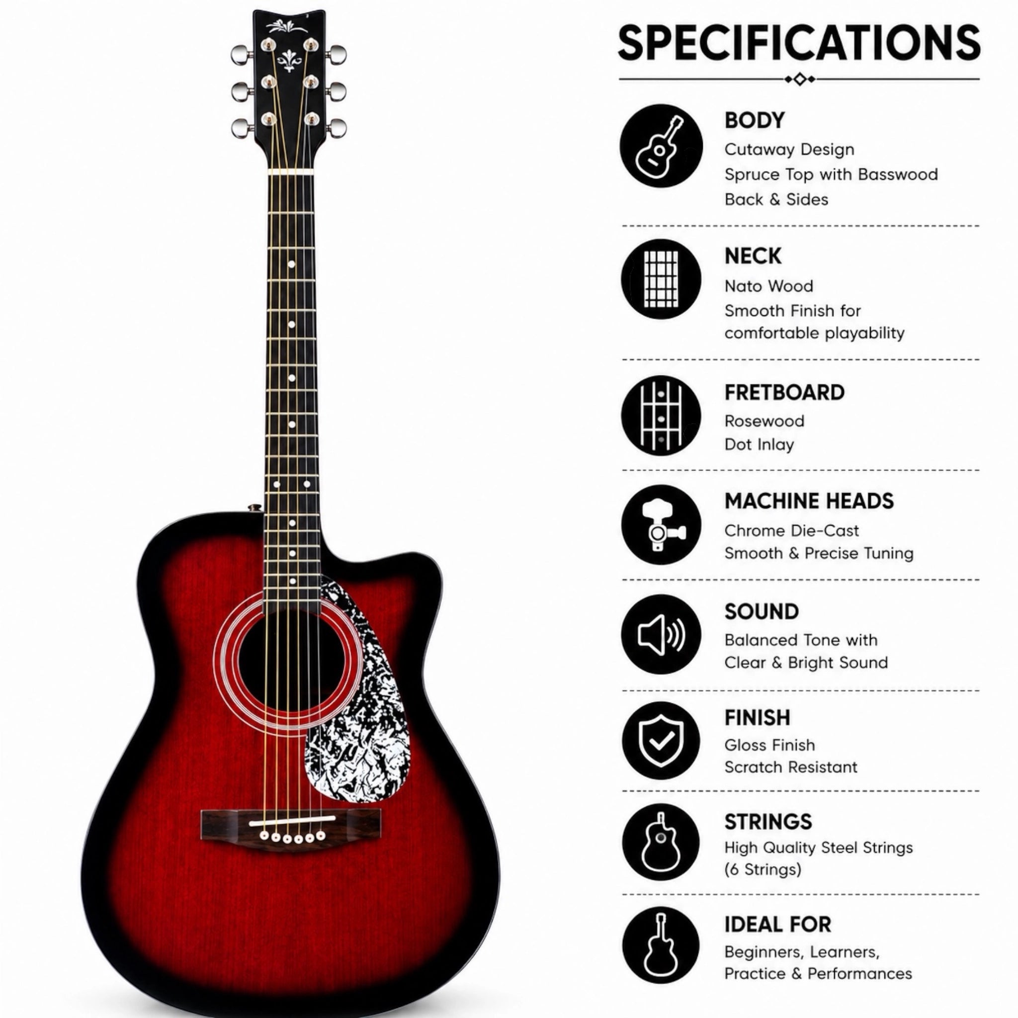 Hobmer 250-RB Export Electro-Acoustic Guitar - Red Black