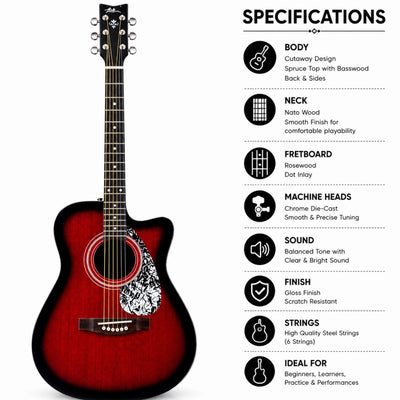 Hobmer 250-RB Export Electro-Acoustic Guitar - Red Black