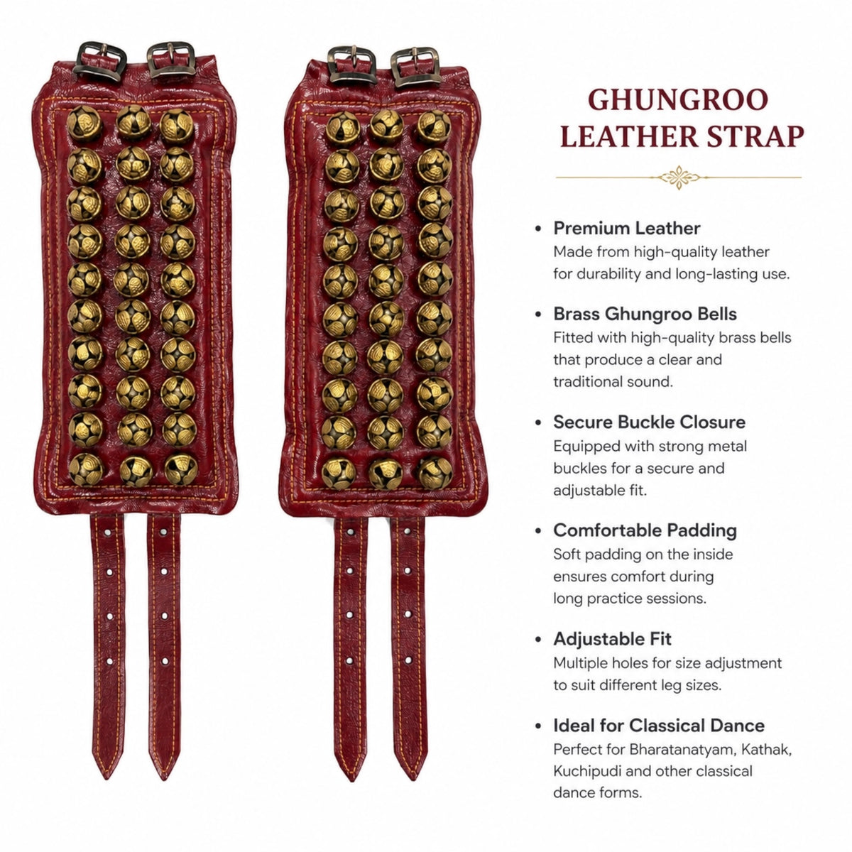 RG Leather 3-Line Ghungroo - Maroon