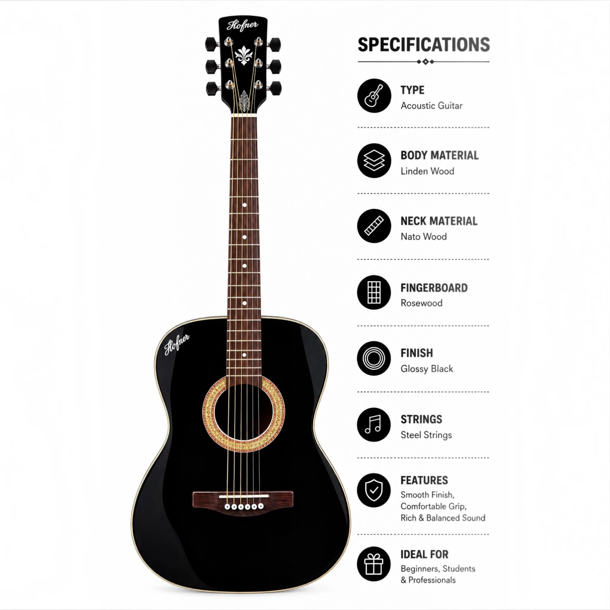 Hobmer 120-BB Export Electro-Acoustic Guitar - Blue Black