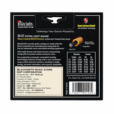 Black Smith ABR-1047 Nano 80/20 Bronze Acoustic Strings - 10-47