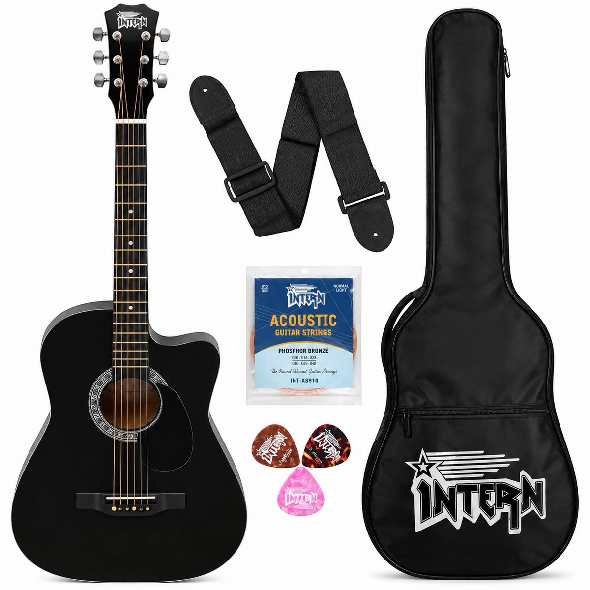 Intern 38C Acoustic Guitar with Bag - Black