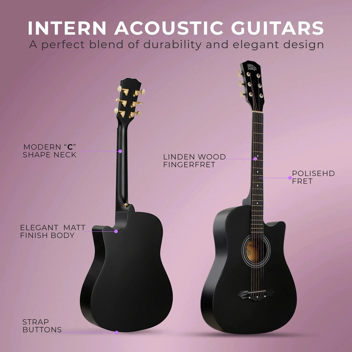 Intern 38C Acoustic Guitar with Bag - Black