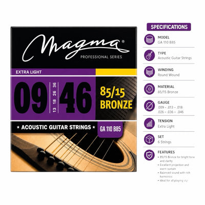 Magma GA110 B85 0.9 Gauge Acoustic Guitar Strings