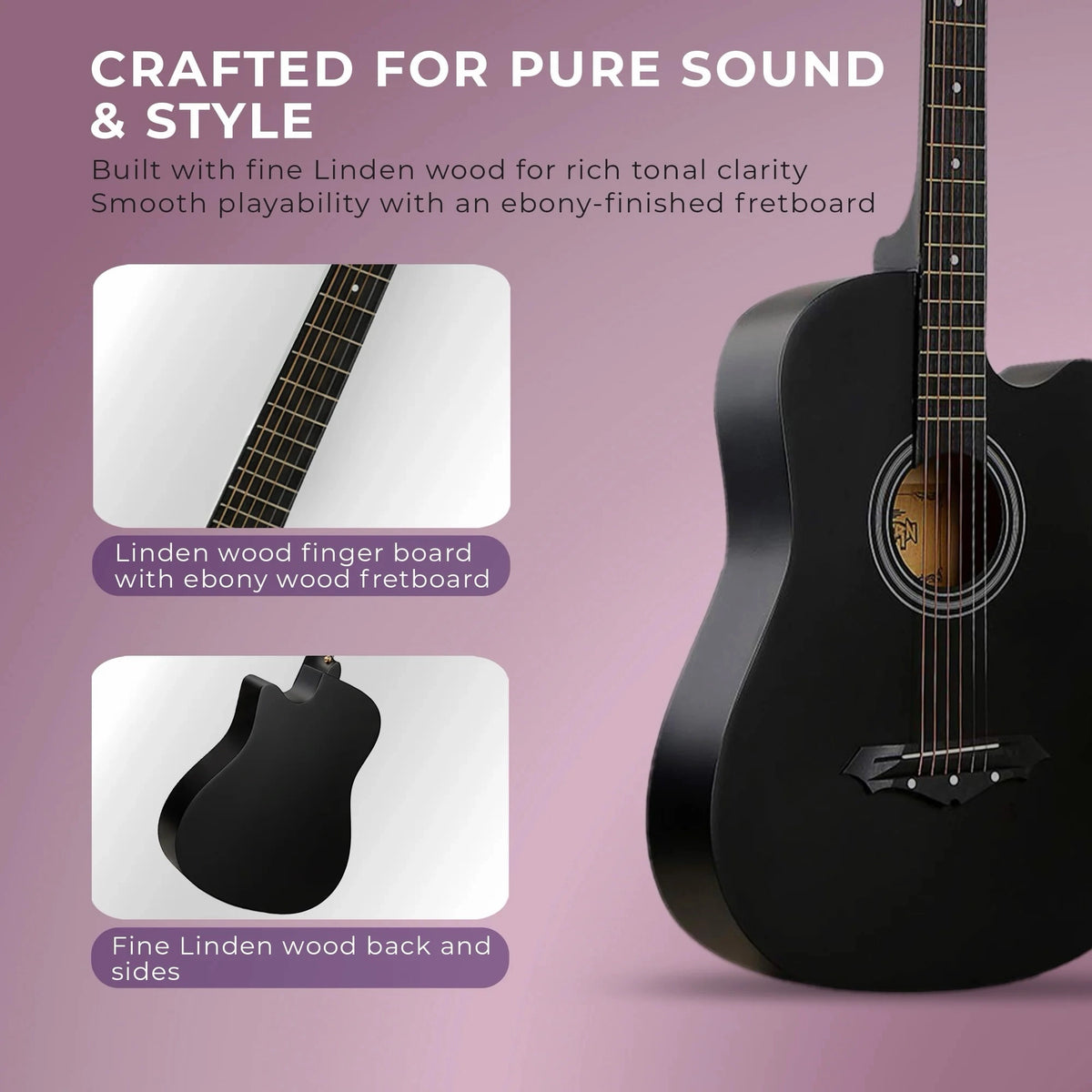 Intern 38C Acoustic Guitar with Bag - Black