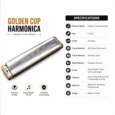 Golden Cup 24 Hole C Scale Chromatic Black Hard Case Harmonica