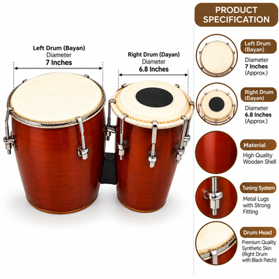 YS Wooden Bhajani Bongo - 2 Pc