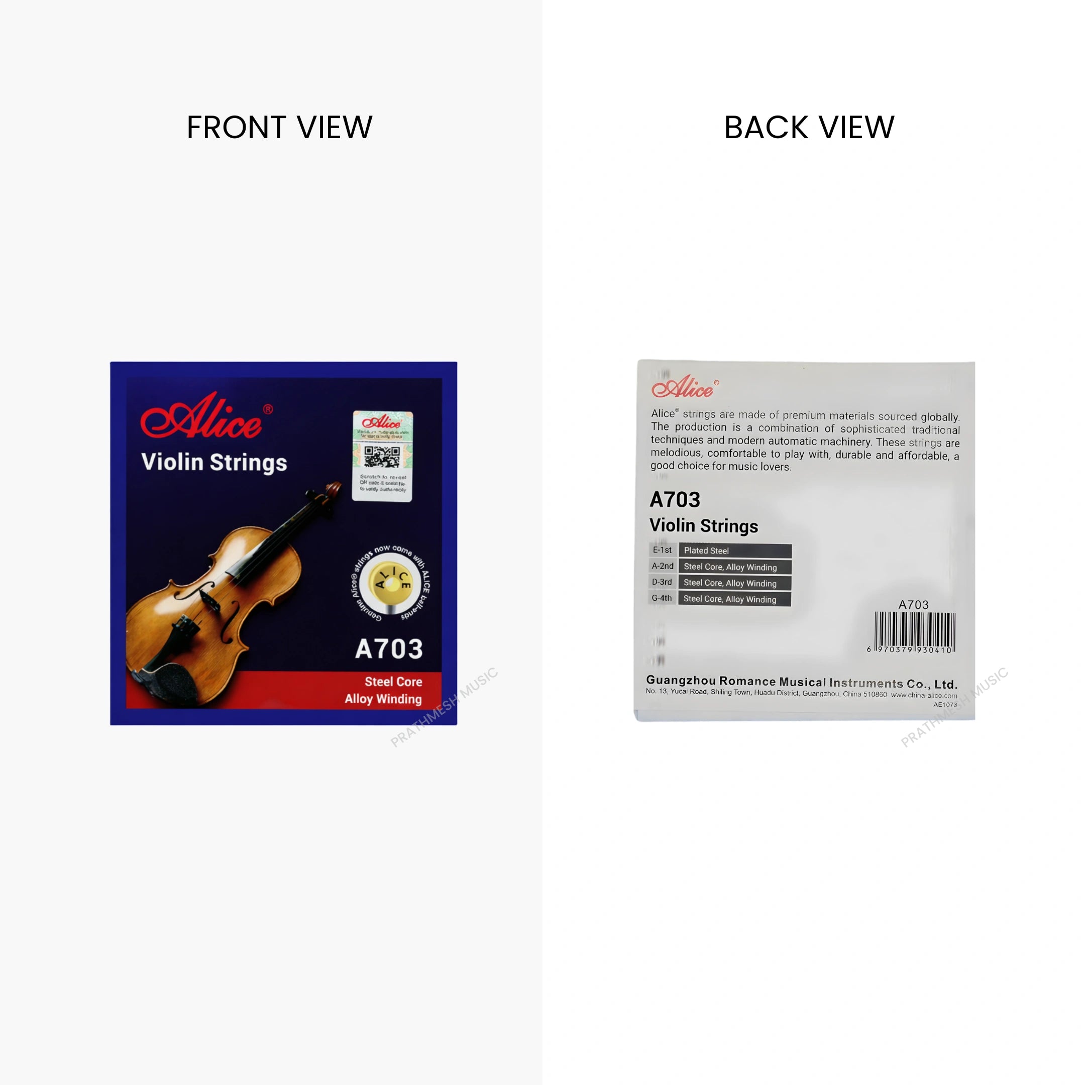 Alice A703 Violin Strings - Steel Core Alloy Wound - Medium Tension