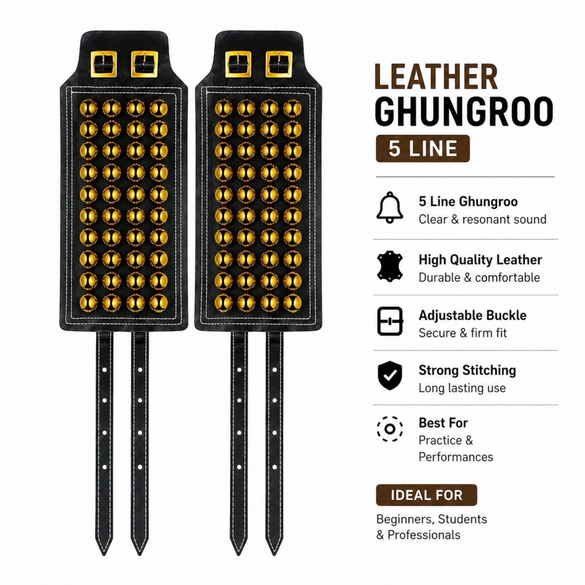 RG Leather 5-Line Ghungroo - Black