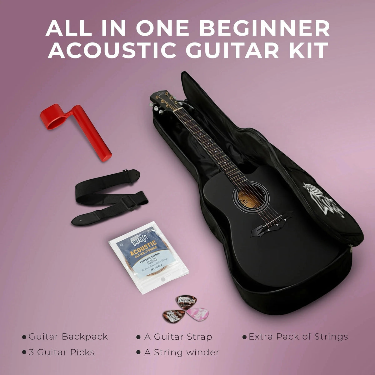 Intern 38C Acoustic Guitar with Bag - Black