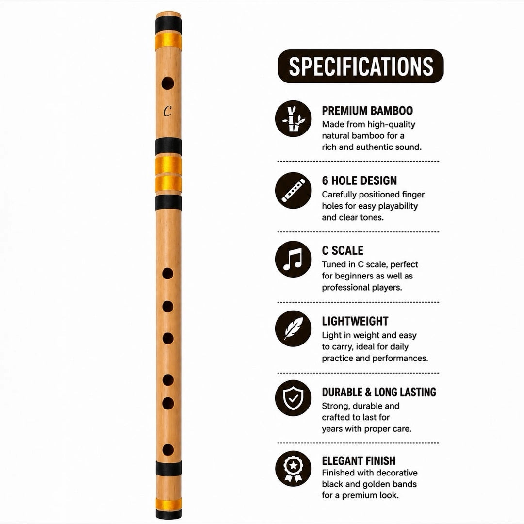 Aditya C Mid Bamboo Flute - 19 Inch
