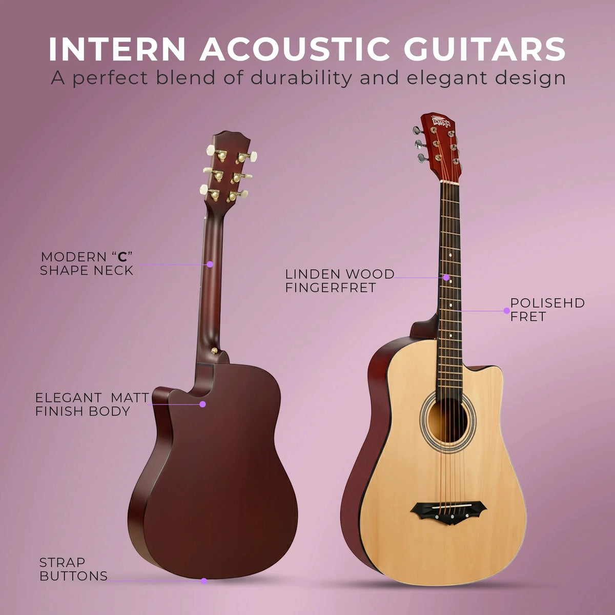 Intern 38C Acoustic Guitar with Bag - Natural