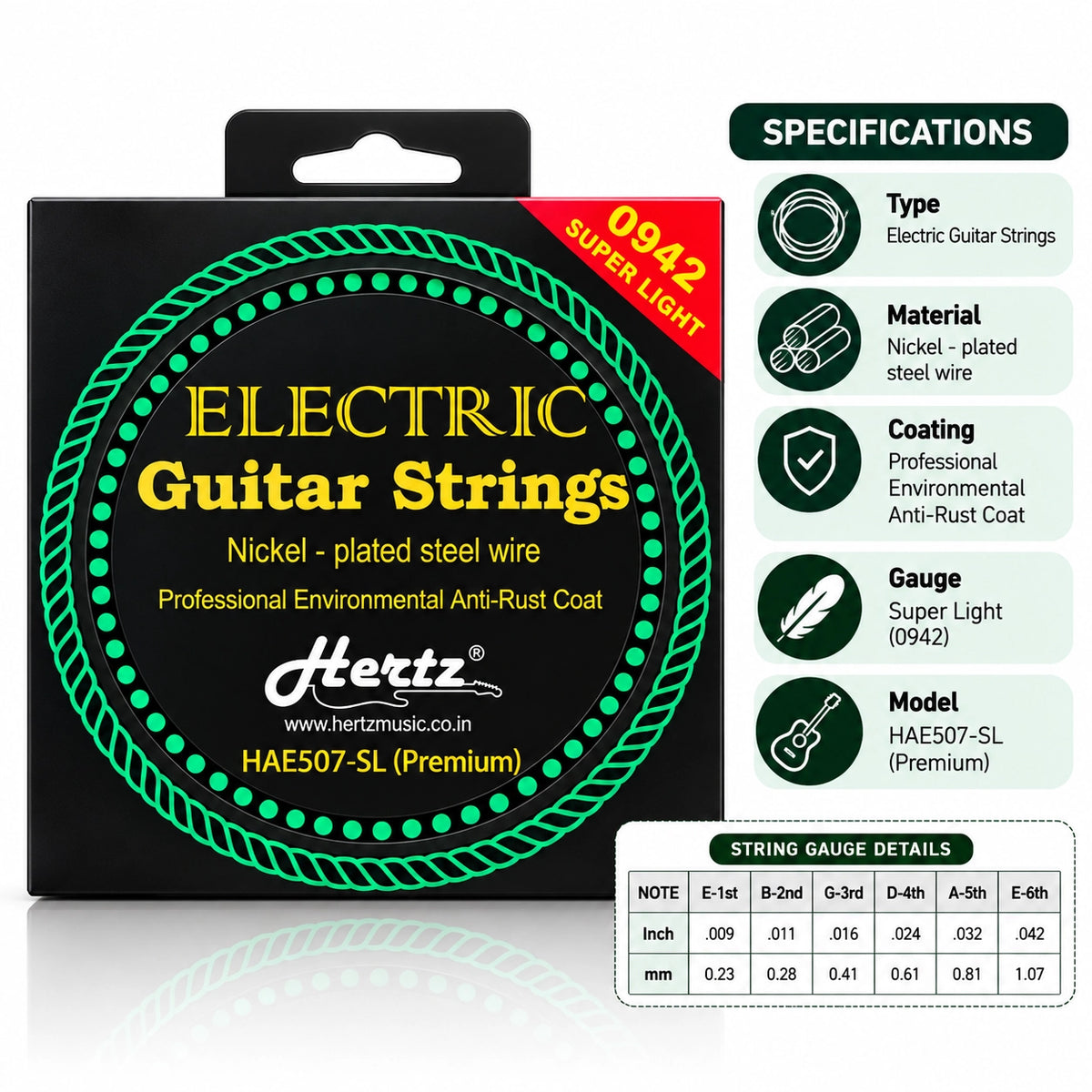 Hertz HAE507-SL Premium Nickel Plated Steel Wire Electric Guitar Strings