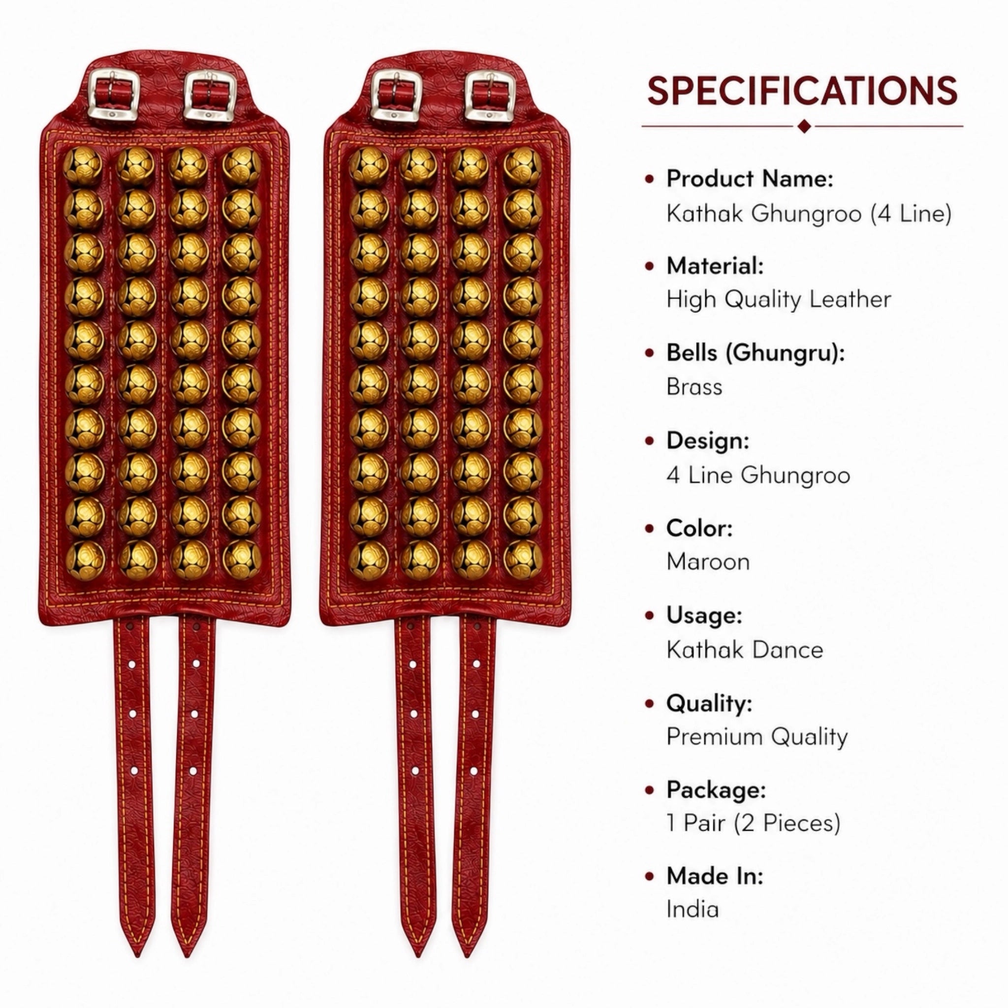 RG Leather 4-Line Ghungroo - Maroon