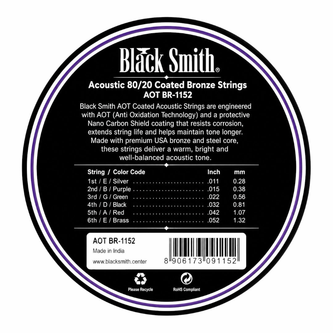 Black Smith AOT BR-1152 Coated 80/20 Bronze Acoustic Strings - 11-52