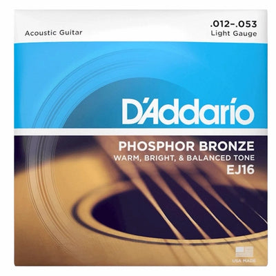 D’Addario EJ16 Phosphor Bronze Light Acoustic Guitar Strings - 12-53