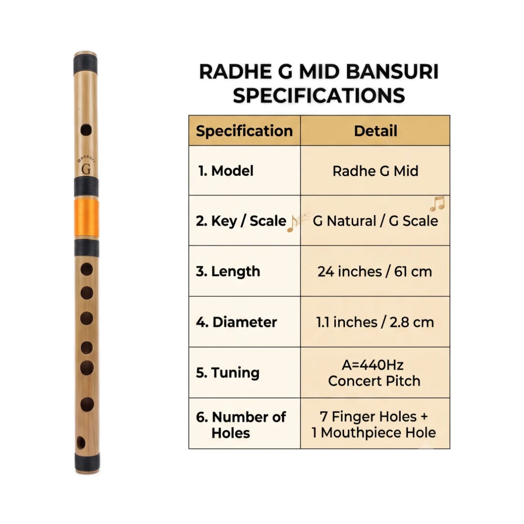 Radhe Bamboo Side G Mid Flute