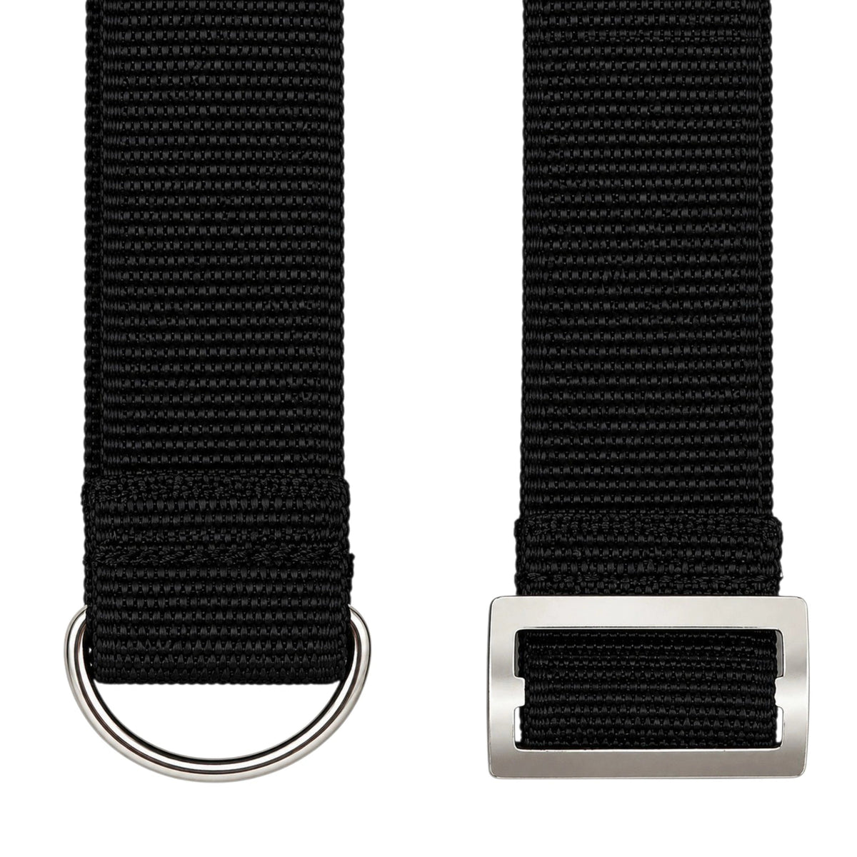 Prathmesh Music black nylon drum side belt featuring a durable metal D-ring and a rectangular buckle fastener.
