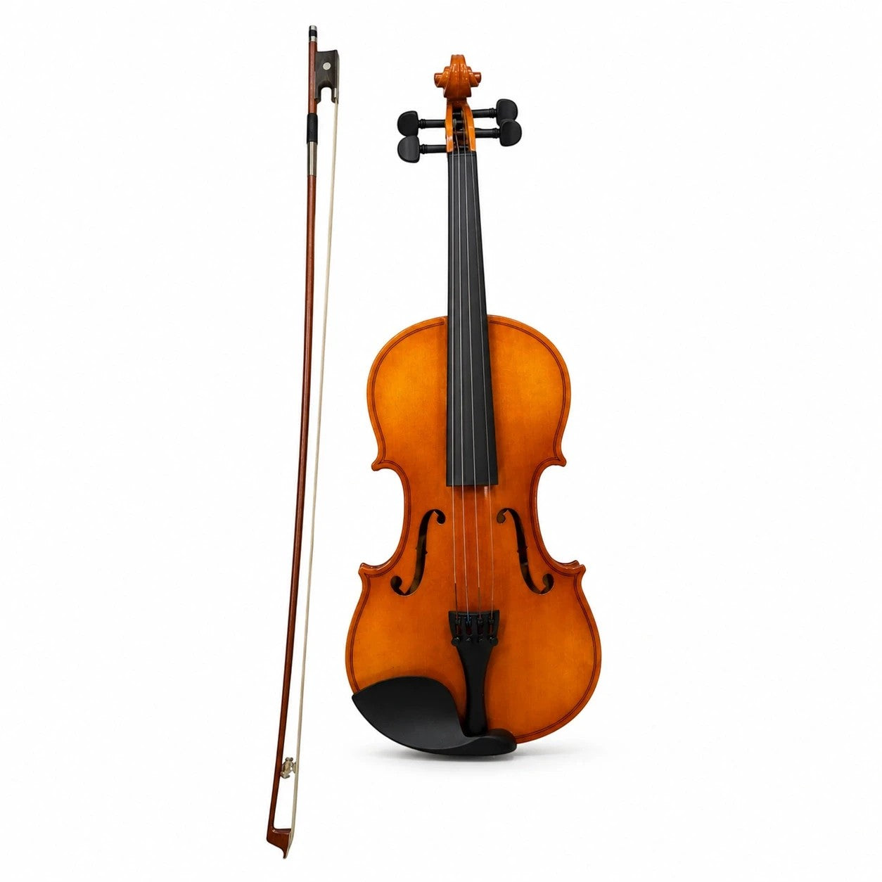 Prathmesh Music Granada Adagio 1/2 size violin outfit with a glossy wood finish and matching bow on white background