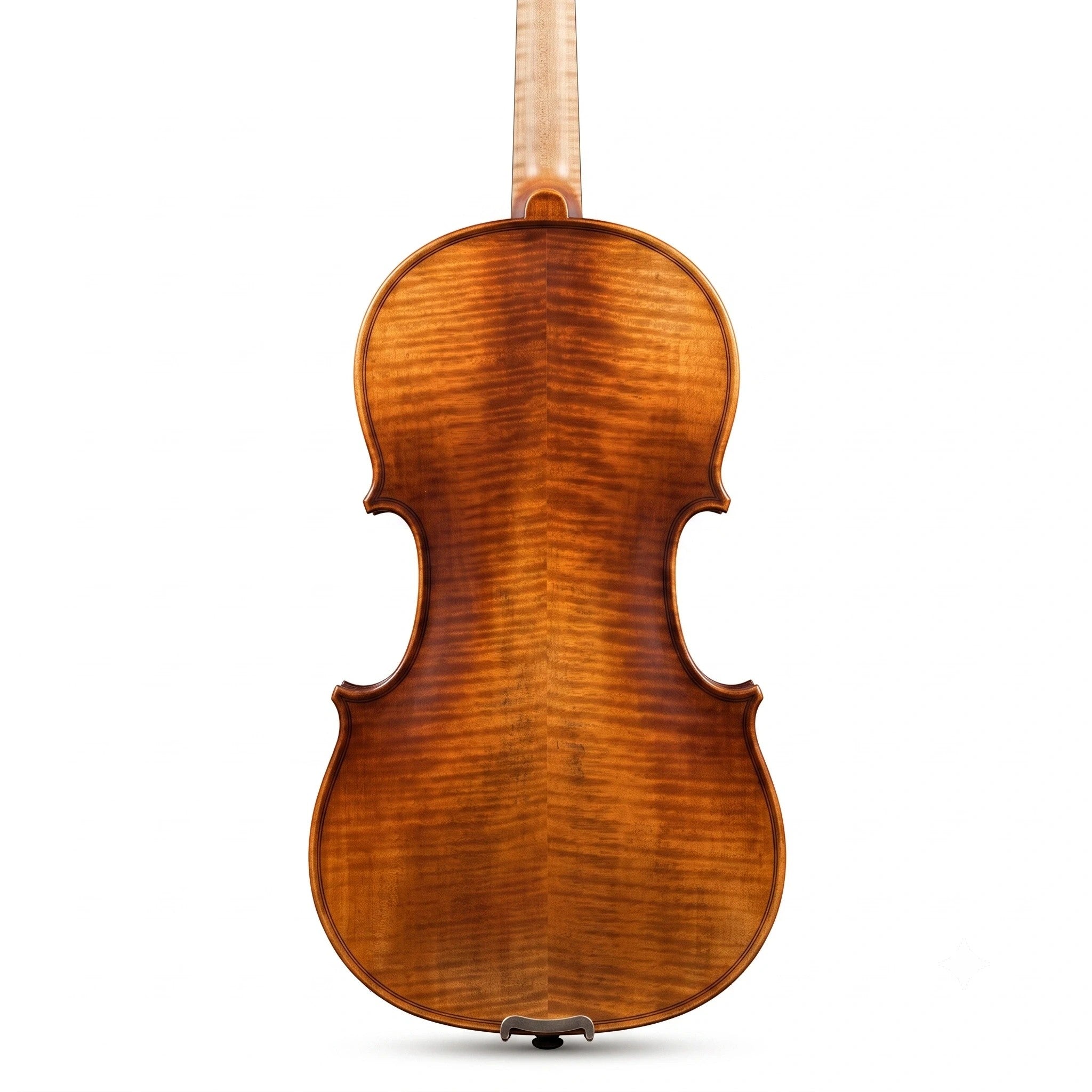 Back view of the Prathmesh Music Granada Adagio 3/4 size violin with a glossy, flamed maple wood finish.
