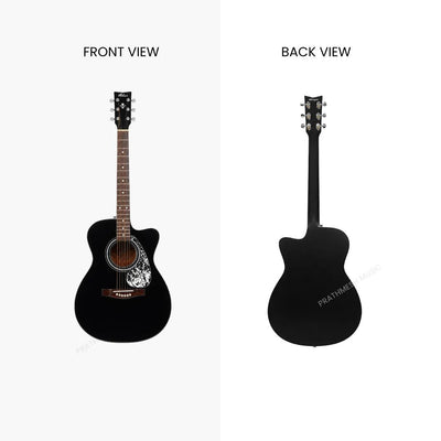 Prathmesh Music Hobmer 250-BK black electro-acoustic guitar showing front and back views with a gloss finish.