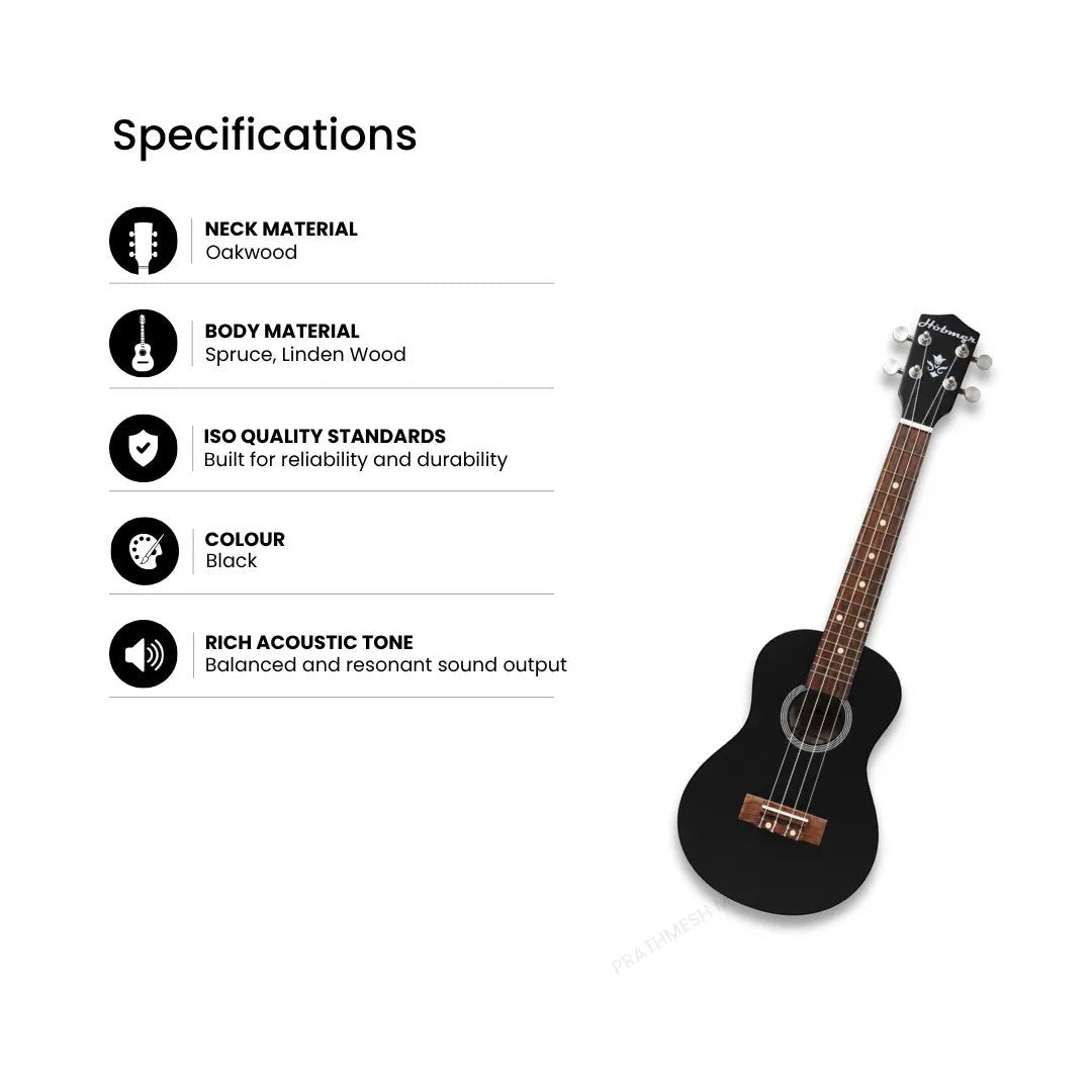 Prathmesh Music Hobmer 26-inch black concert ukulele with spruce and linden wood body and oakwood neck