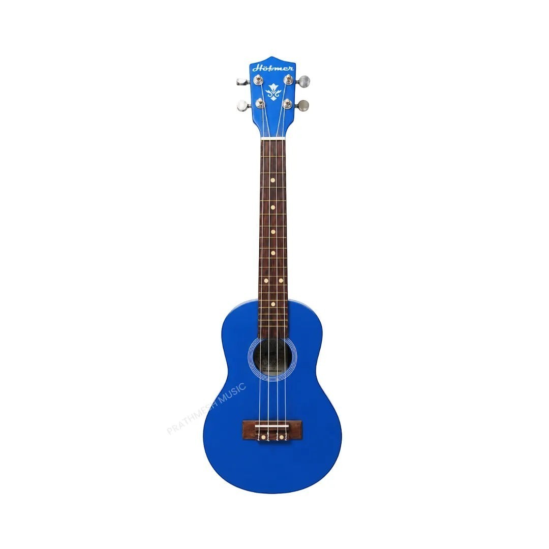 Prathmesh Music Hobmer 26-inch blue tenor ukulele with a glossy finish and dark fretboard on a white background.